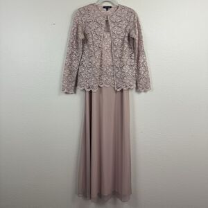 Marina 2-Piece Glitter Lace Square Neck Chiffon Gown Maxi Dress Jacket Blush 4